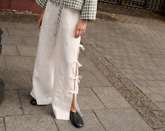 Uma milky white linen trousers - Linen pants - Straight cut - Linen culottes - Washed linen pants - Simple linen pants - Wide linen pants