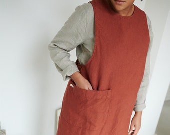 Rita heavy terracotta apron - Pinafore apron - Heavy linen apron - Apron