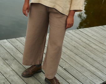 Ocean heavy cacao trousers - Heavy linen pants - Linen trousers - Linen culottes - Washed heavy linen pants