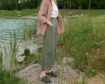 Frankie pine green trousers - Barrel trousers - Linen trousers - Loose linen pants - Linen pants