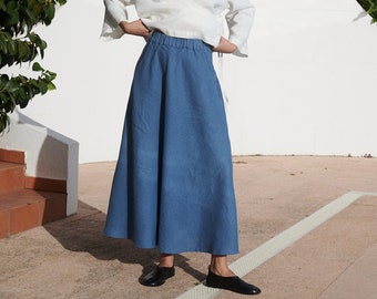 Lily stellar blue linen skirt - Maxi skirt - Simple linen skirt -  Soft linen skirt - Linen skirt - A-line skirt