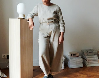 Frankie natural grey trousers - Barrel trousers - Linen trousers - Loose linen pants - Linen pants