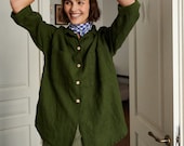 Kay Forest Green Shirt - Linen Shirt - Drop Shoulder Shirt