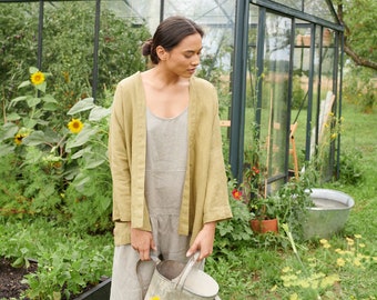 Juta olive jacket - Linen jacket - Linen loose jacket - Oversized linen jacket -Cocoon coat