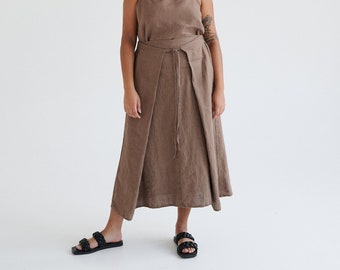 Fern cacao skirt - Long linen skirt - High waist linen skirt - Soft linen skirt - Washed linen skirt