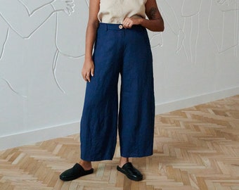 Pantalon Frankie bleu marine - Pantalon baril - Pantalon en lin - Pantalon ample en lin - Pantalon en lin
