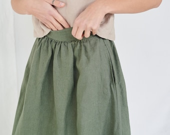 Laura pine green skirt - Midi linen skirt - Linen skirt - A line linen skirt - Summer linen skirt