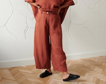 Frankie terracotta trousers - Barrel trousers - Linen trousers - Loose linen pants - Linen pants