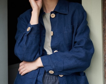 Bill heavy navy blue jacket - Utility jacket - Work jacket - Workwear Utility Jacket - Heavy linen jacket - Linen coat