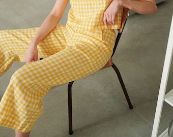 Ocean Yellow Gingham Trousers - Linen pants - Linen Trousers - Gingham Linen Trousers