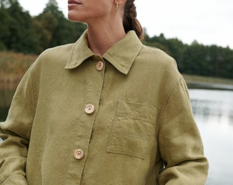 Bill heavy olive jacket - Utility jacket - Work jacket - Workwear Utility Jacket - Heavy linen jacket - Linen coat