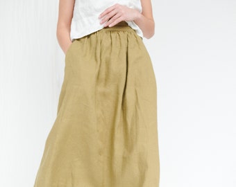 Lina olive skirt - Maxi linen skirt - Linen skirt - A line linen skirt - Long linen skirt