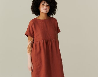 Gemma terracotta linen dress  - Summer dress - Everyday dress - Casual dress - Oversized dress - Simple linen dress