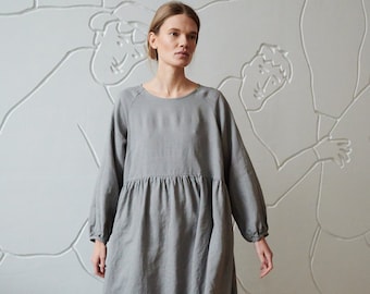 Margo neutral grey linen dress - Linen dress - Fall linen dress - Long linen dress