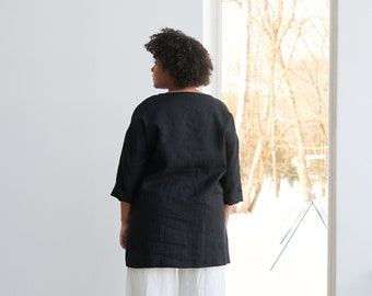 Erica black linen tunic - Oversized linen tunic  - Linen tunic - Linen blouse - Linen shirt