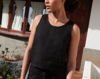 Sadie black linen top - Basic linen top - Linen tank top - Linen blouse - Soft linen clothing - Summer top