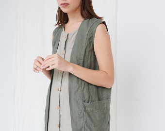 Amber pine green vest - Linen vest - Linen jacket - Vest cardigan - Oversized linen jacket