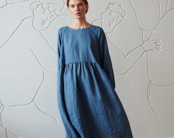 Margo stellar blue linen dress - Linen dress - Fall linen dress - Long linen dress