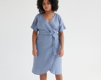 Mimosa sky blue dress - Wrap linen dress - Maternity linen dress - Oversized linen dress - Summer dress - Linen dress