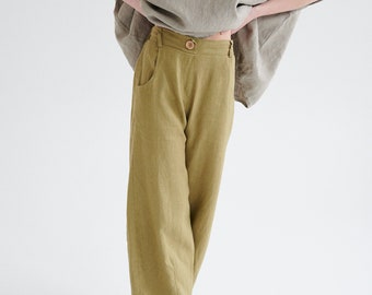 Frankie olive trousers - Barrel trousers - Linen trousers - Loose linen pants - Linen pants