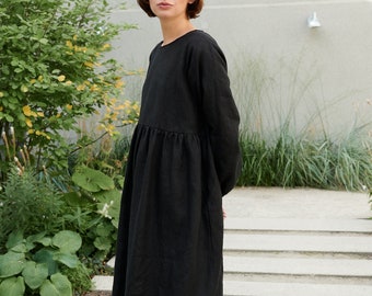 Margo black linen dress - Linen dress - Fall linen dress - Long linen dress