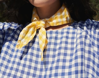 Ready to ship - Yellow gingham linen bandana - Bandana - Linen bandana - Linen scarf