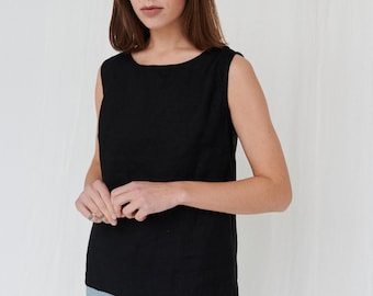 Luna black top - Linen blouse - Linen tank top - Linen tee - Basic linen top