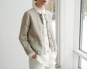 Francis natural grey jacket - Medium weight linen jacket - Linen jacket - Short linen jacket - Washed linen coat - Linen cardigan