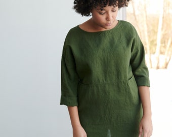 Erica forest green linen tunic - Oversized linen tunic  - Linen tunic - Linen blouse - Linen shirt