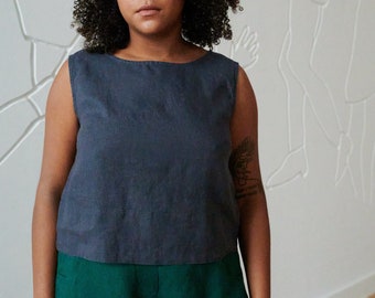 Crop graphite grey top - Linen crop top - Basic linen top - Linen tank top - Linen blouse - Soft linen clothing - Washed linen top