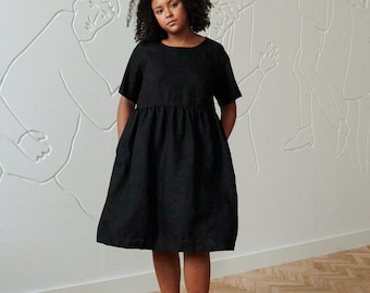 Robe noire Anna - Robe en lin simple - Robe midi en lin - Robe d'été - Robe de tous les jours - Robe droite - Robe décontractée - Robe surdimensionnée