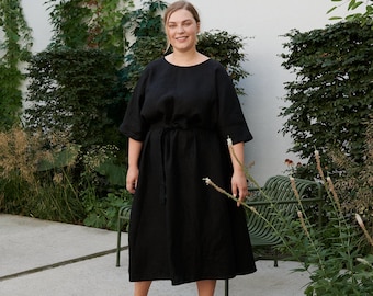 Ellen black dress - Loose linen dress - Oversized linen dress - Summer dress - Linen dress - Long linen dress - Plus size linen dress