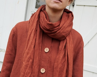 Ready to ship - Linen scarf - Terracotta linen scarf - Softened linen scarf - Long linen scarf - Unisex linen scarf - Linen scarves