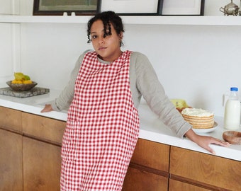 Rita red gingham apron - Pinafore apron - Gingham linen apron - Apron - Gingham apron