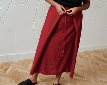 Fern burgundy red skirt - Long linen skirt - High waist linen skirt - Soft linen skirt - Washed linen skirt