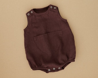 Unisex linne babysparkdräkt med ficka