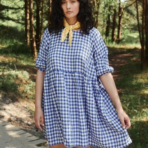 Beth Blue Gingham Dress Gingham Linen Dress Summer Linen Etsy