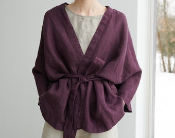 Rene eggplant violet jacket - Medium weight linen jacket - Linen coat - Washed linen coat - Linen cardigan