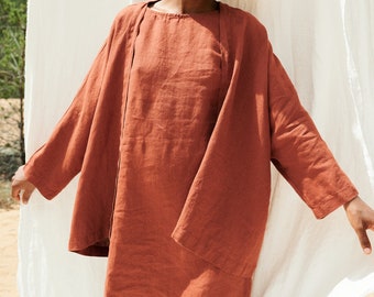 Juta terracotta jacket -  Oversized linen jacket - Linen coat -  Washed linen jacket - Linen jacket