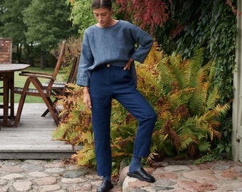 Brooke heavy navy blue utility trousers - Utility trousers - Workwear pants - Heavy linen pants - Linen trousers