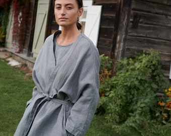 Ruth grey wool jacket - Long linen jacket - Wool jacket - Linen coat - Washed linen coat - Linen cardigan - Wool cardigan