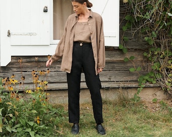 Brooke heavy black utility trousers - Utility trousers - Workwear pants - Heavy linen pants - Linen trousers