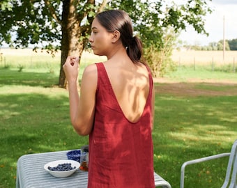 Monstera burgundy red dress - Linen dress - Summer dress - Simple linen dress - Tank top dress - Loose linen dress - Linen tunic