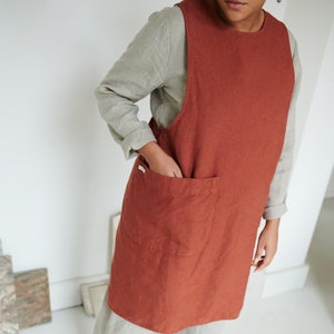 Rita heavy terracotta apron - Pinafore apron - Heavy linen apron - Apron
