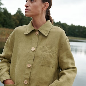 Bill heavy olive jacket Utility jacket Work jacket Workwear Utility Jacket Heavy linen jacket Linen coat image 1