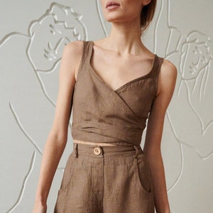 Soja cacao waffle top - Wrap linen top - Linen blouses - Linen clothes for women