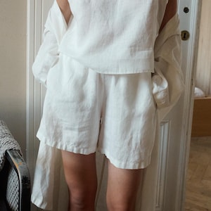 Pyjama shorts - Milky white linen shorts - Lightweight linen - Pyjama linen shorts - Nightwear - Sleepwear - Linen shorts - Summer shorts