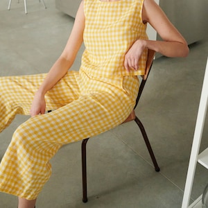 Ocean Yellow Gingham Trousers - Linen pants - Linen Trousers - Gingham Linen Trousers