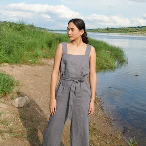 Naomi platinum grey  jumpsuit - Linen jumpsuit - Oversized jumpsuit - Summer jumpsuit - Linen romper - Linen overall - Wide leg jumpsuit