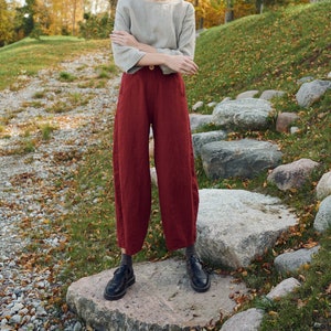 Ready to ship - Frankie burgundy red trousers - Barrel trousers - Linen trousers - Loose linen pants - Linen pants